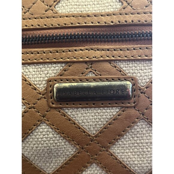 VTG Isabella Fiore Starry Safari Wanda Beaded Satchel Handbag Leather Canvas - Picture 2 of 13